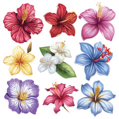 A set of beautiful flowers clip art vector white background