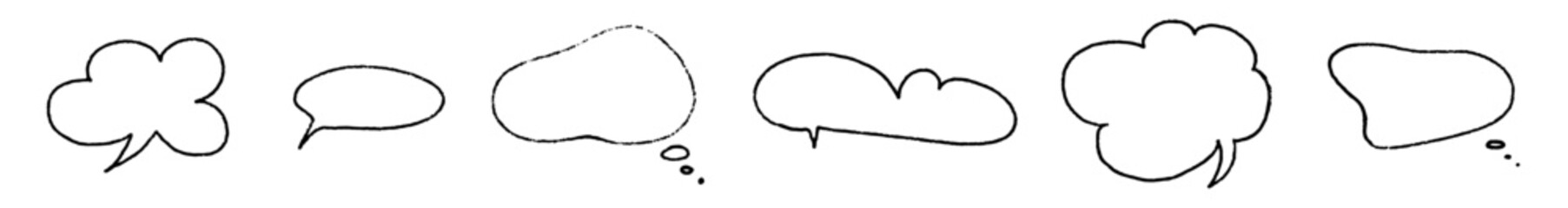 Crayon speech bubble set. Round, cloud and star frame for text. Chalk texture dialog balloon. Crayon bubble for talk and comic design. Vector illustration
