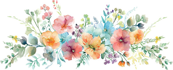 Obraz premium Pastel colors flowers in the light watercolor background, card with wild herbs