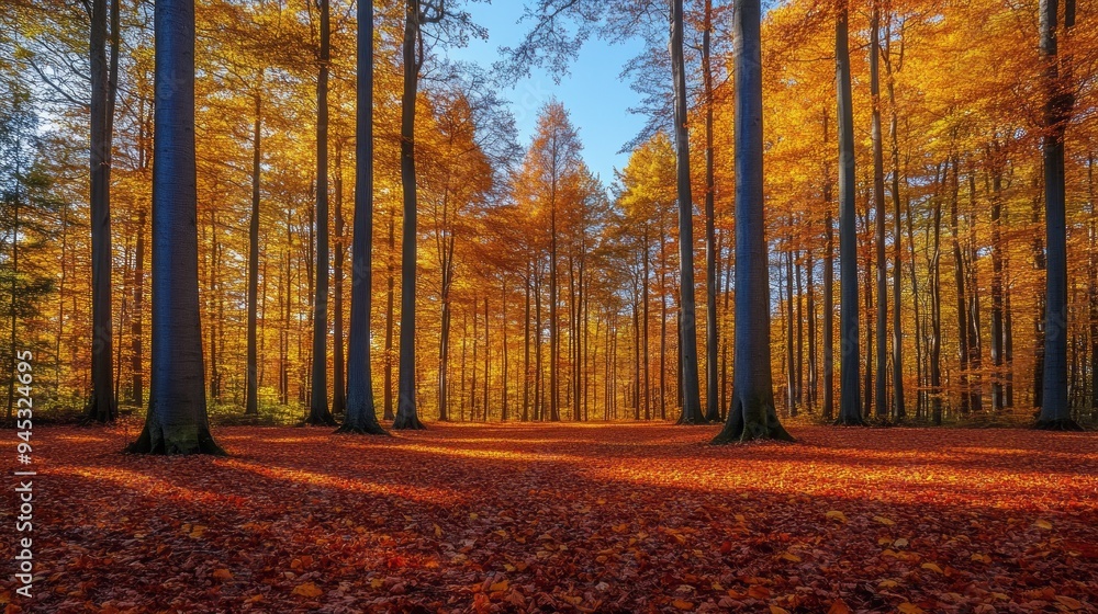 Poster a forest with trees in autumn colors