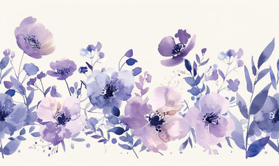 watercolor flowers, hand painting, purple violet 