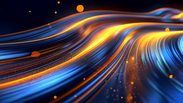 Internet global network abstract background with gold and blue glowing neon moving high speed line and wave