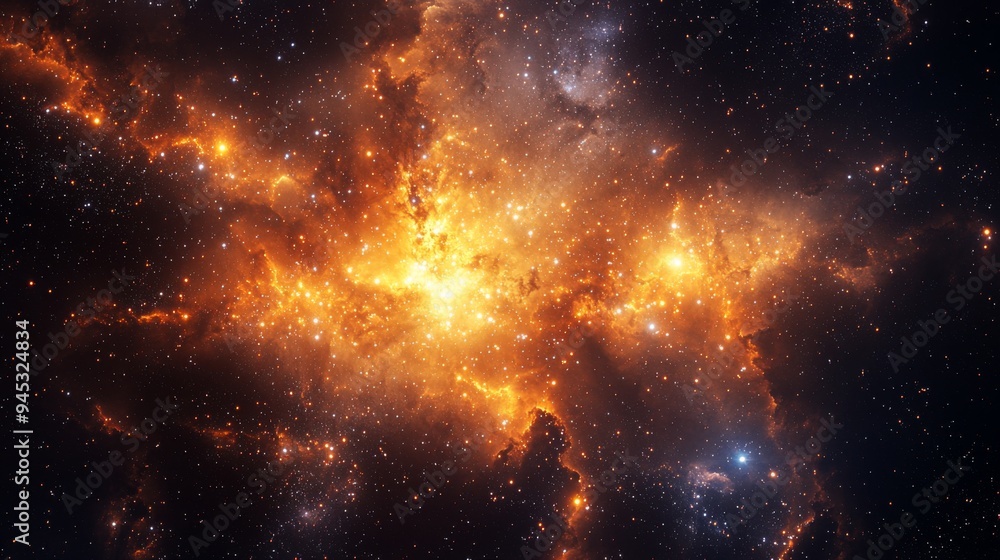 Poster deep space with radiant star clusters and dark voids