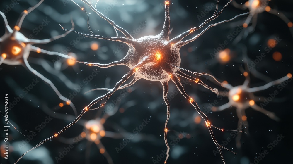 Aufkleber a vibrant depiction of neurons with glowing synapses, illustrating the complexity of neural networks