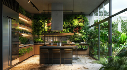 Modern kitchen interior, created with the help of generative AI technology.