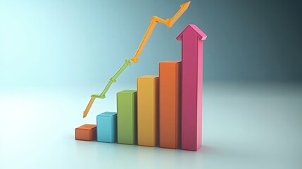 A colorful bar graph illustrating growth trends with an upward arrow.