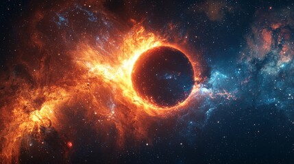 Naklejka premium Eclipse in a Galaxy : Detailed view of an eclipse happening within a galaxy, with one celestial body blocking light from another