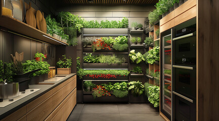 Stylish kitchen interior, created with the help of generative AI technology.