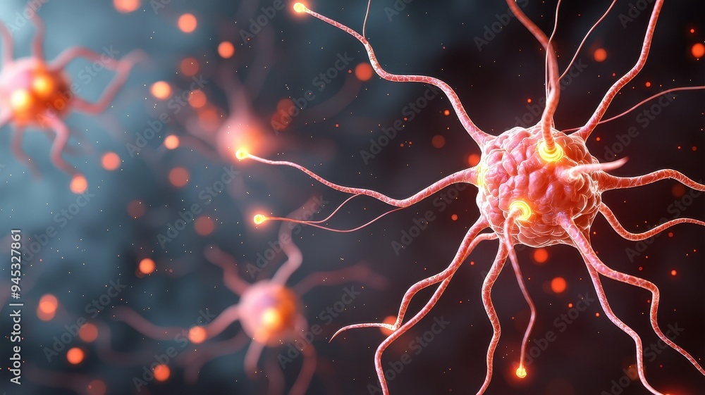 Aufkleber close-up view of interconnected neurons showcasing intricate details in a vibrant, abstract represen