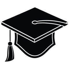 Graduation Cap Hat Black and White Vector icon logo illustration 