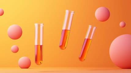 Colorful lab glassware with vibrant orange liquid on a bright background. Ideal for science, chemistry, and laboratory themes.