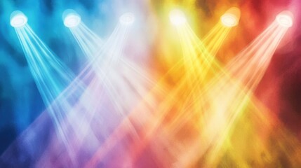 Abstract stage lights, swirling patterns, vibrant colors, watercolor style