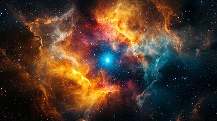 Explosion of a distant star in a vibrant, colorful nebula