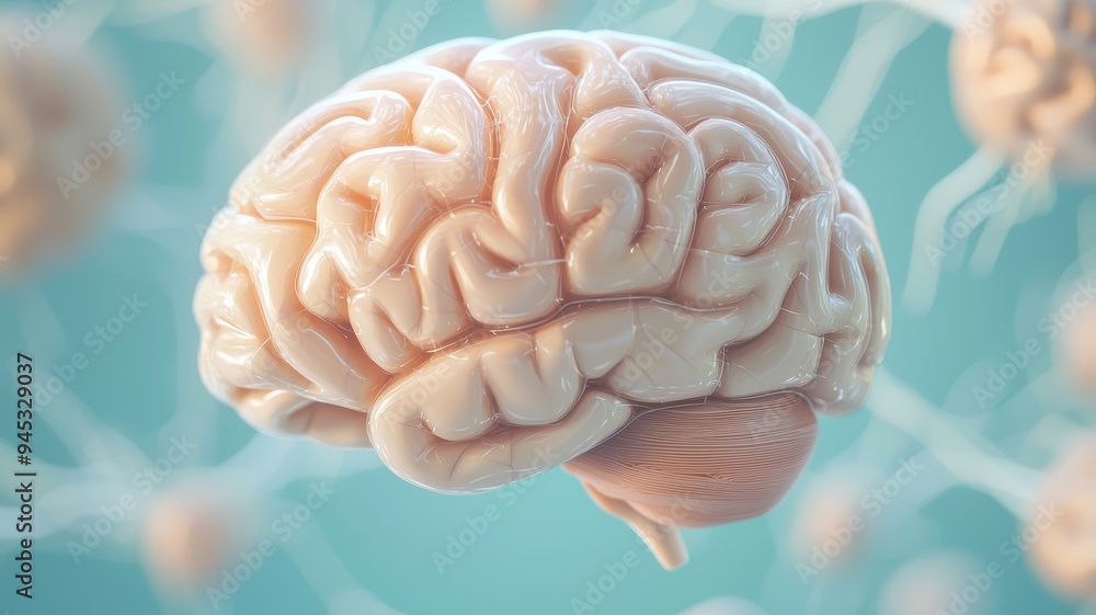 Poster detailed view of a human brain with neural connections, illustrating the complexity of human cogniti