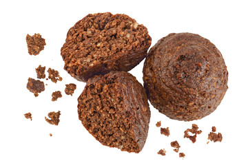 chocolate cookie with kerob, banana, cashew, sunflower seeds isolated on white background. Healthy food, gluten-free, flour-free. Top view. Flat lay.
