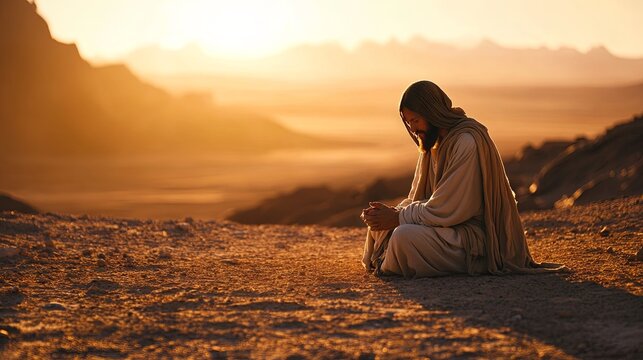 Jesus in the desert at praying	