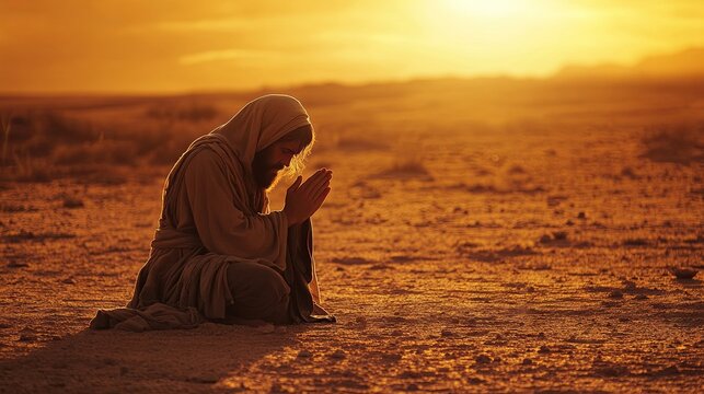 Jesus in the desert at praying	