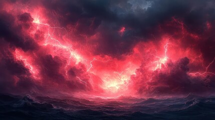 Fototapeta premium abstract digital artwork of crimson lightning bolts crackling across a stormy sky creating a dramatic and ominous atmosphere