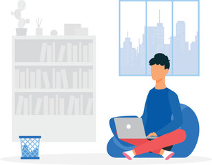 The boy is working from home.