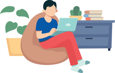 The boy is working from home.