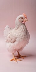 Fototapeta premium Elegant White Chicken Against Soft Pink Background in Studio Lighting