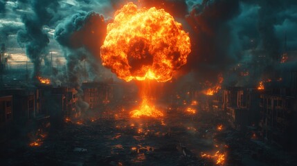 Fototapeta premium Nuclear bomb is exploding violently smoke exploded into a mushroom cloud. The concept of nuclear war 