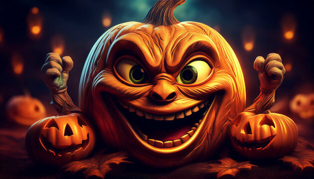 Ilustraci&oacute;n de una calabaza macabra para la festividad de Halloween