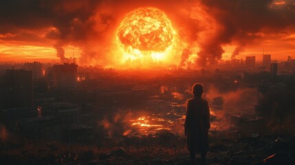 Fototapeta premium Nuclear bomb is exploding violently smoke exploded into a mushroom cloud. The concept of nuclear war 