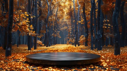 round podium in an autumn forest
