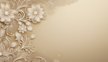 Cream background with lace-inspired floral patterns on the left side