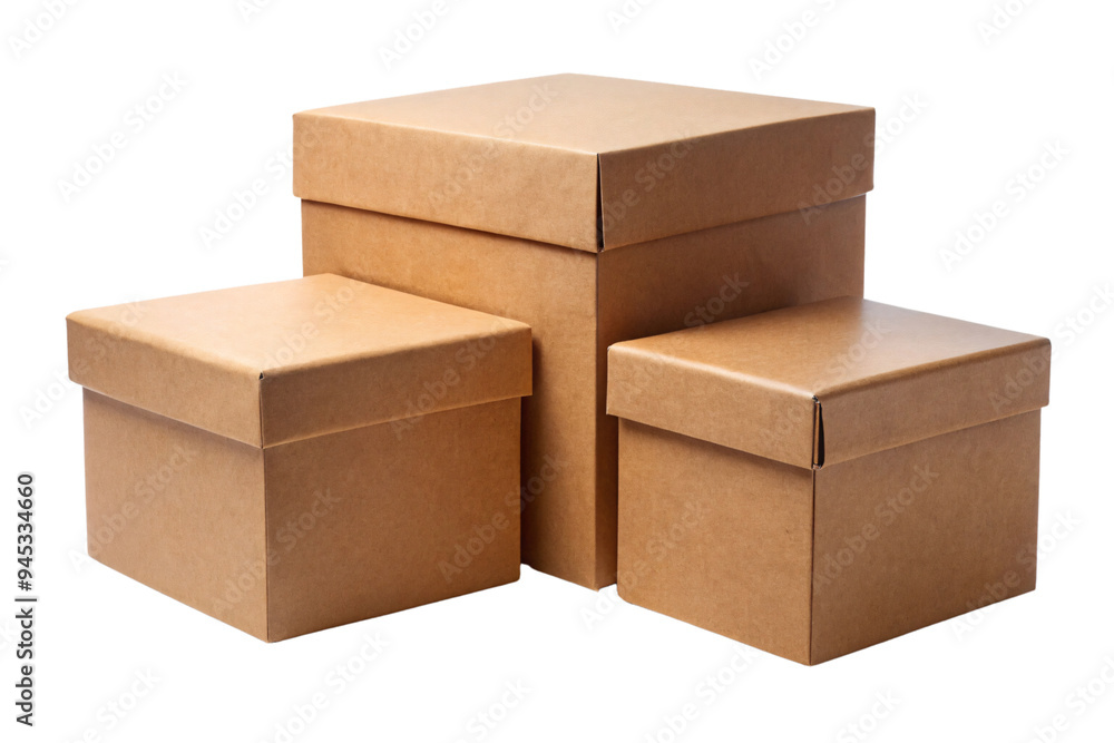 Poster a trio of cardboard boxes, each slightly different in size. the clean lines and natural brown color 