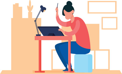 Fototapeta premium The girl is working on the laptop.