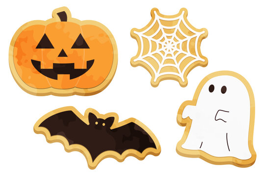 ハロウィンのおばけ達のかわいいクッキーイラスト