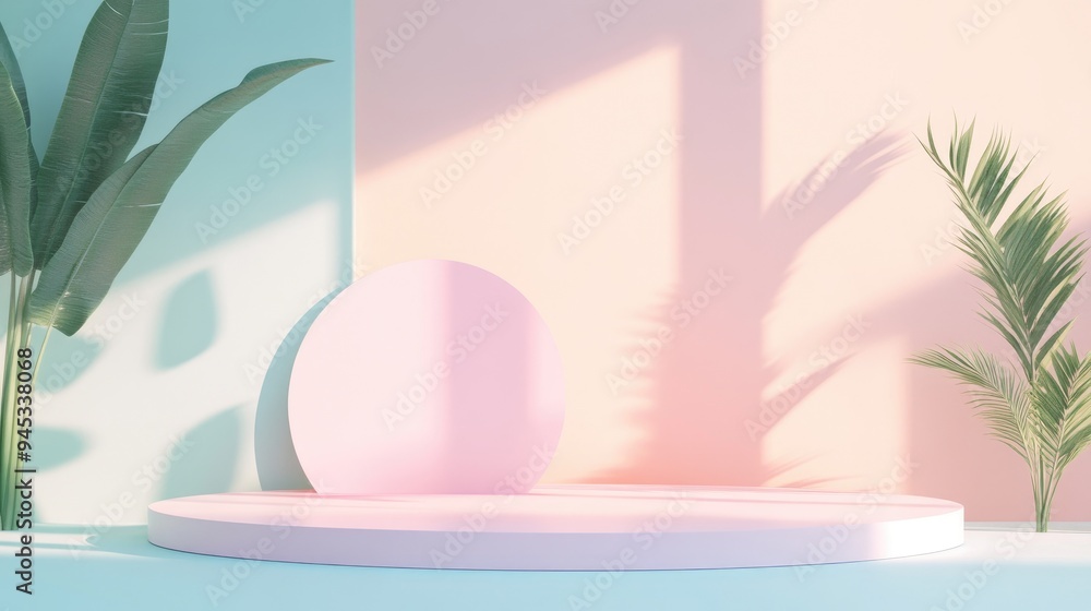 Aufkleber 3d rendered abstract platform showcasing a minimal pastel podium display