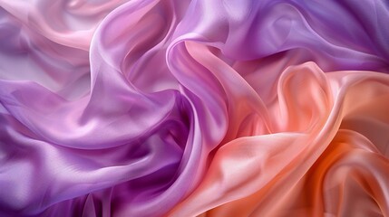 Obraz premium Satin fabric macro shot of threads, peaceful flow, soft lavender and peach hues, intricate interlacing, luxurious texture.
