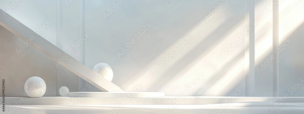 Poster 3d rendering of a white geometric sci fi product display mockup