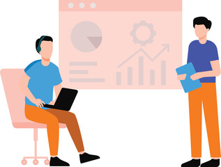 Boys working on business chart graph.