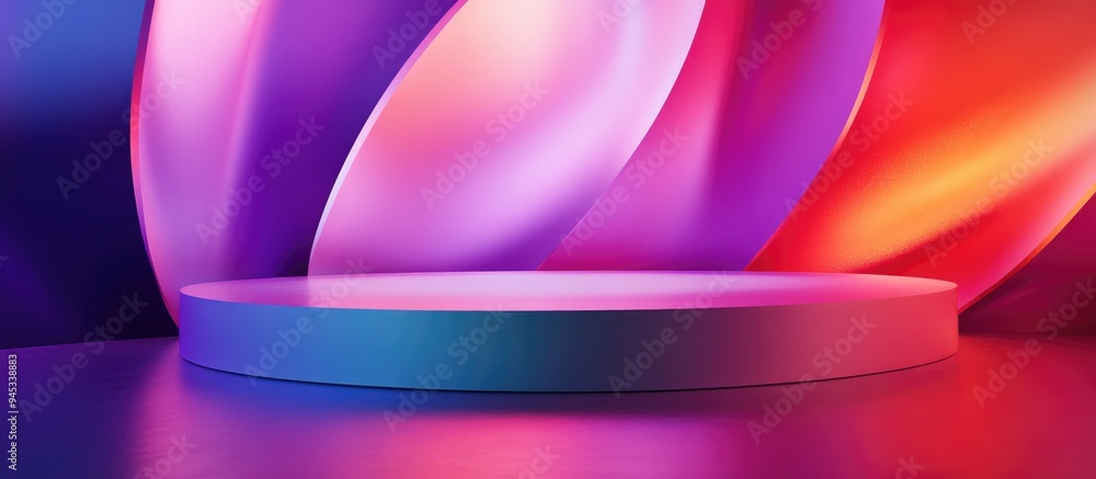 Poster 3d rendering of a gradient glossy abstract geometric podium stage designed for product showcases