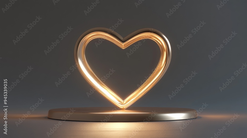 Poster 3d rendering of a heart shaped light gold display stand