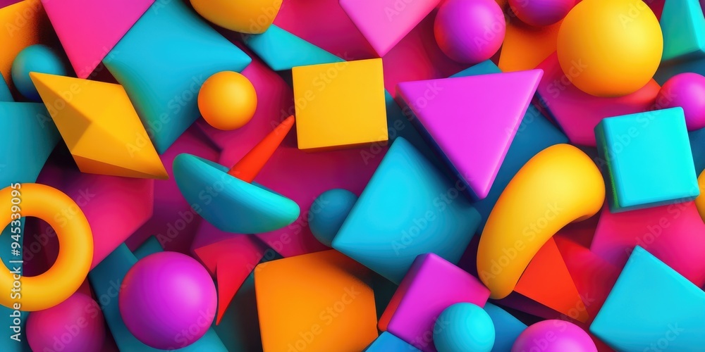 Aufkleber 3d render of an abstract geometric background featuring vibrant colorful primitive shapes