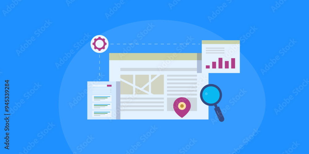 Poster website seo for local business, web traffic analytics and visibility on search engine page, map loca