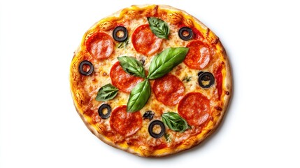 Delicious Pepperoni Pizza with Olives and Basil