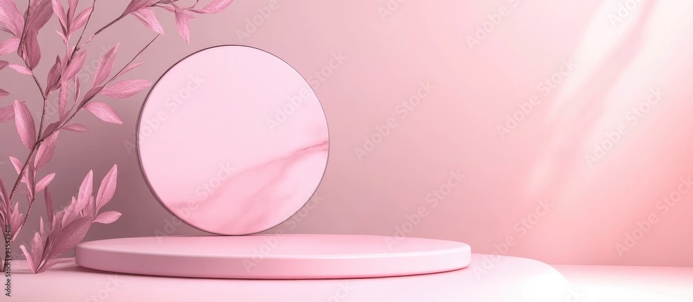 Poster 3d podium in pink tones suitable for background and advertisement mockup minimalist setting for show