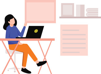 The boy is working on the laptop.