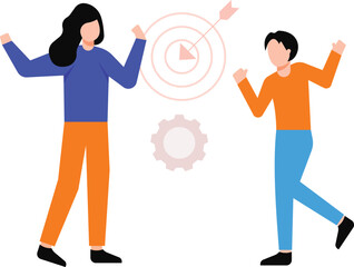 Boy and girl working on business goal.