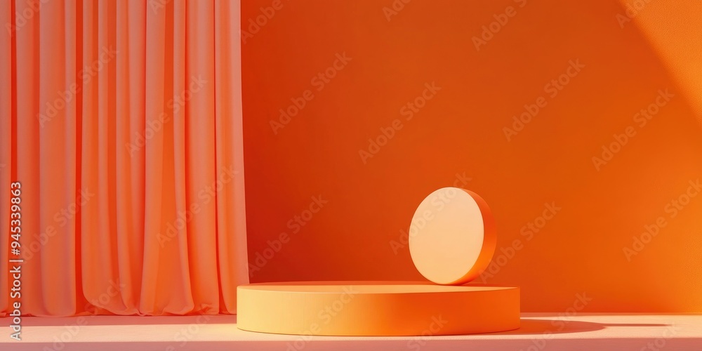Poster 3d orange halloween podium with geometric pedestal design in a studio space featuring an abstract ba