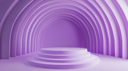 Obraz premium 3D rendering of a purple circular podium situated within a geometric composition Minimalistic geometric background