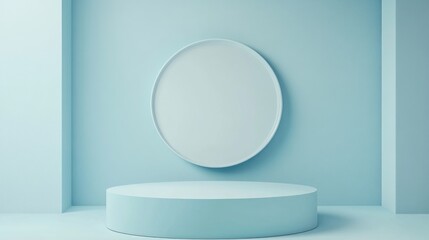 3D rendering of a minimalist background for cream cosmetic products featuring a modern blue pastel podium