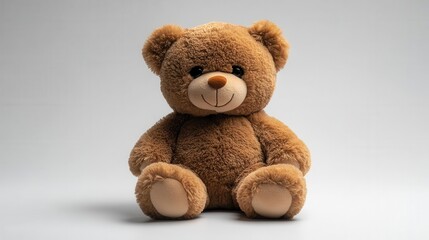 Obraz premium adorable brown teddy bear with a friendly expression sitting upright against a pure white background soft plush texture and warm inviting appearance