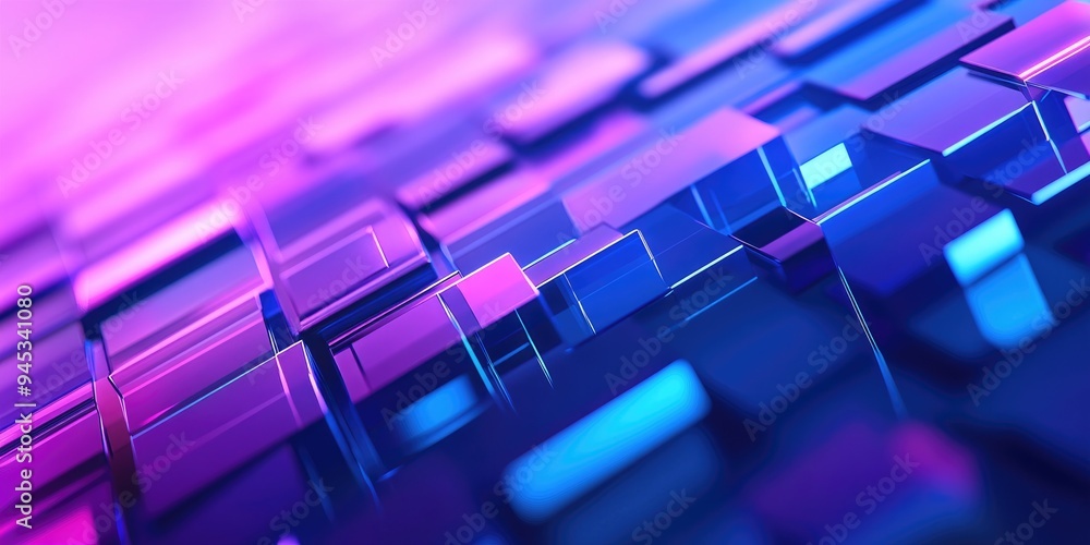 Poster 3d rendering of an abstract geometric background featuring shades of purple and blue suitable for ad